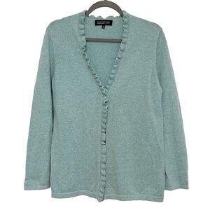 Jones New York Soft Green Cashmere Ruffled Cardigan